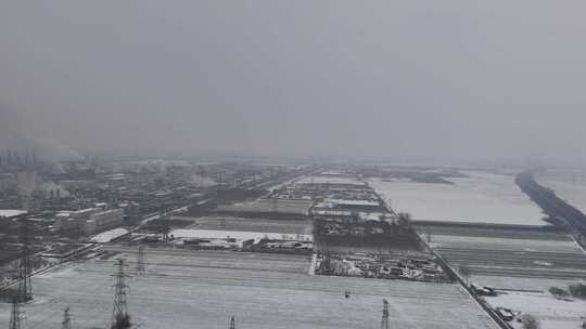 航拍城市雪景 石家庄 交通