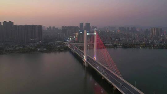 航拍广东潮州大桥夜景延时