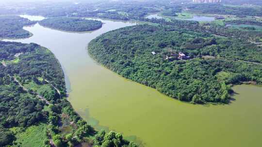 成都青龙湖湿地公园清晨白昼航拍