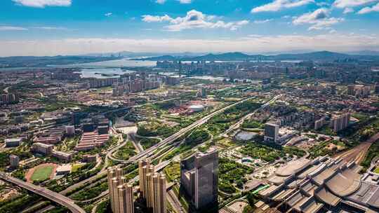 福建厦门互通集美区城市风景航拍延时摄影