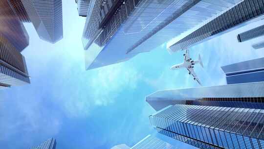 安阳飞机降落起飞城市摩天大楼路标