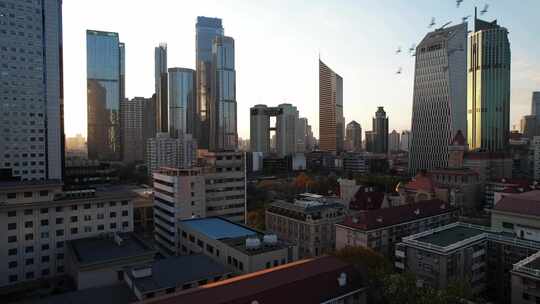 天津海河风景线小白楼城市建筑风光航拍