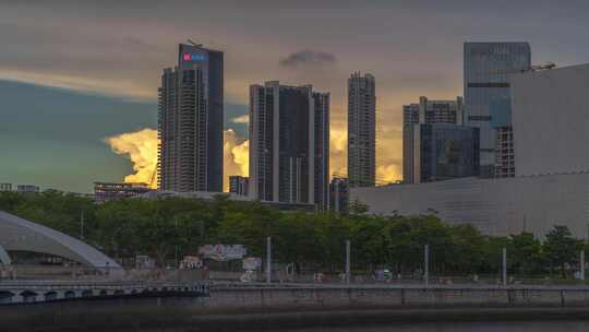 深圳前海湾日落晚霞夜景延时摄影