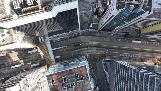 俯拍香港街道交通