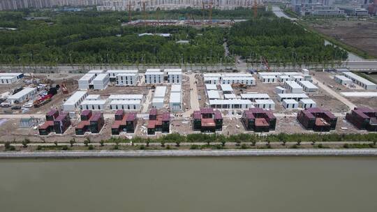 上海疫情闵行区方舱医院建设隔离点4K航拍