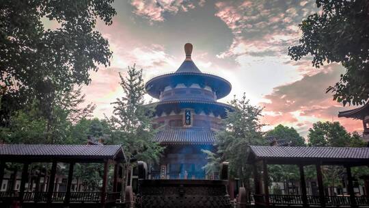 寺庙烧香祭拜观音禅寺延时夕阳中国风