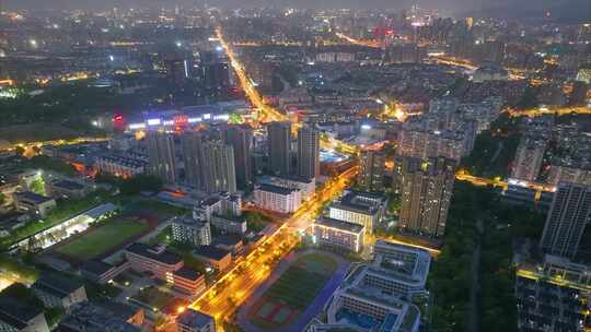 城市市区夜晚夜景车流城市航拍延时素材