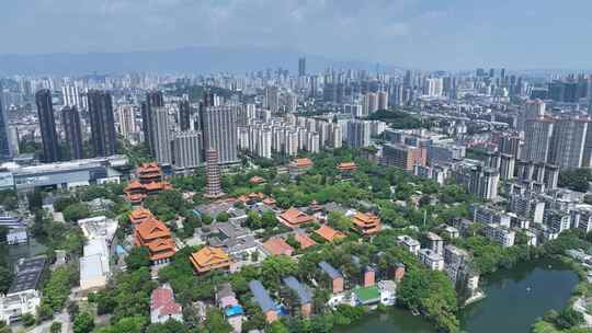 福州西禅古寺航拍城市寺庙古建筑景观风景