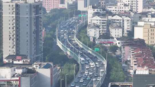 上海早高峰高架车流视频素材模板下载