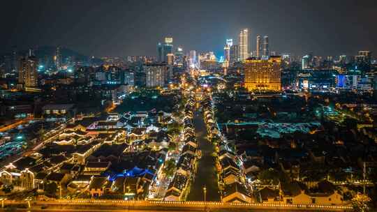 无锡清名桥古运河景区夜景延时航拍