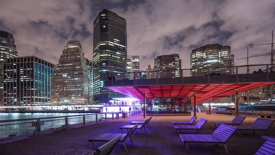 海边城市夜景延时