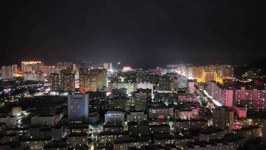 甘肃定西城市夜景电闪雷鸣航拍