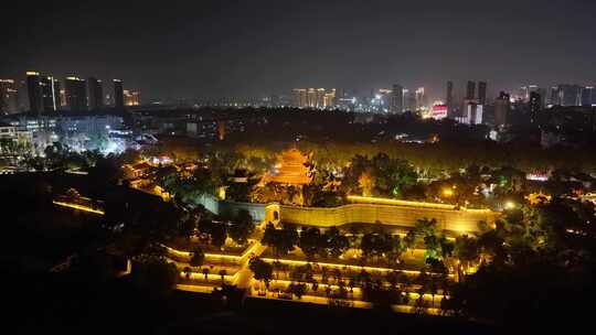 湖南岳阳楼景区夜景航拍