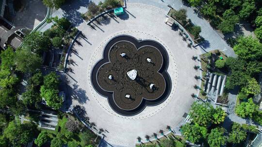 旋转航拍杭州西湖文化广场音乐喷泉