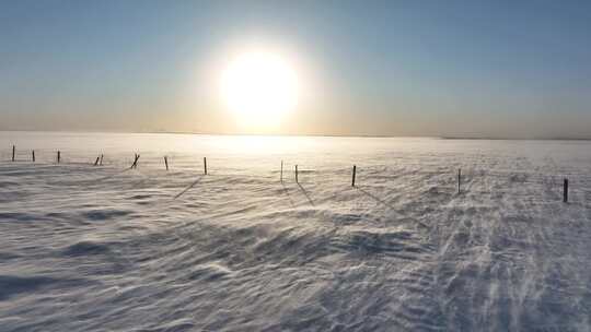 呼伦贝尔冬天的草原风吹雪1455