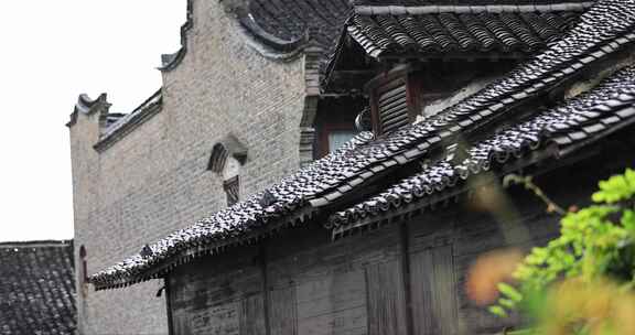 （慢镜）中国千年古镇乌镇下雨天屋檐滴水