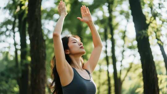 女子户外伸展运动