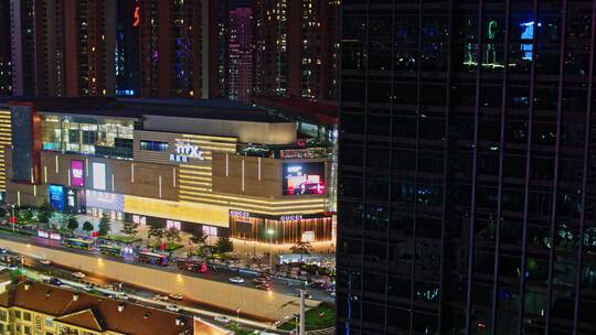 广西南宁城市商圈万象城夜景航拍视频素材模板下载