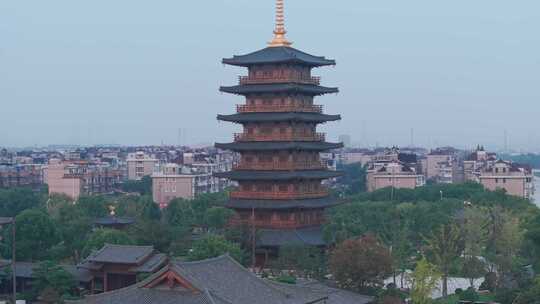 航拍上海宝山寺佛教寺院自然风光