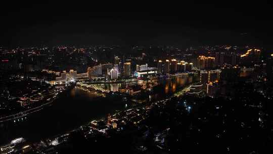 福州夜景航拍闽江之心中洲岛夜晚城市风光