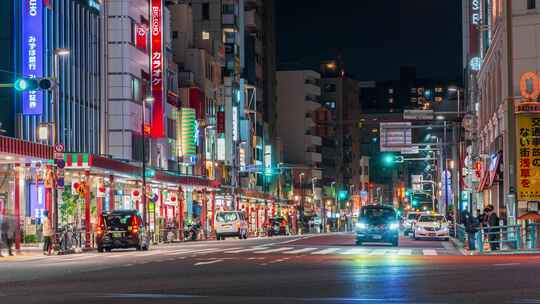 日本东京街道夜景延时