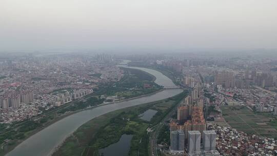 泉州大景航拍市区丰泽区晋江阴天城市