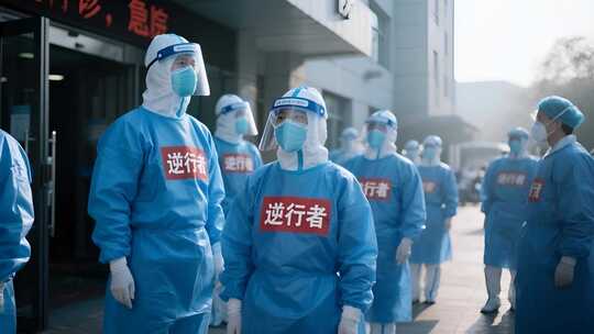 防疫人员逆行者出征抗击疫情防护服支援抗疫