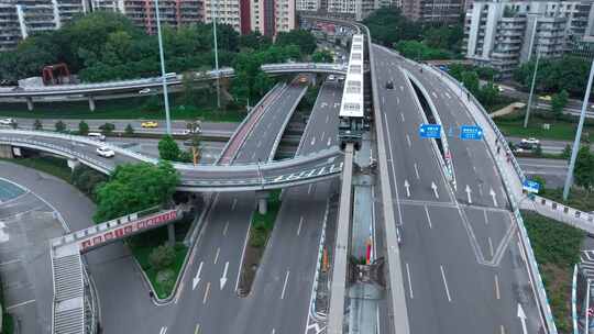 4k 航拍无人机 道路交通高架桥轻轨列车