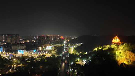 四川德阳钟鼓楼夜景航拍