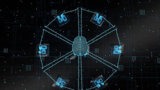 人工大脑和智能建筑未来智慧城市创意C4D
