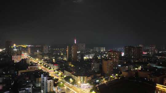 航拍四川德阳城市夜景交通