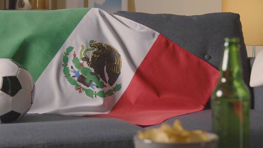 挂在家里沙发上的墨西哥国旗