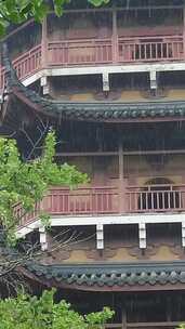 竖版航拍寺庙下雨素材苏州北寺塔实拍