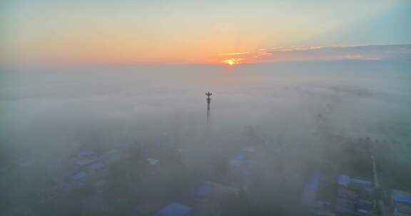 中国河南平原平流雾HDR航拍
