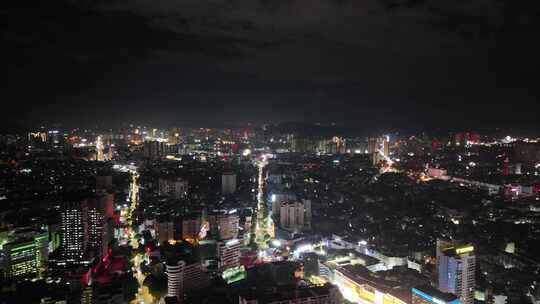 航拍广西玉林城市大景夜景灯光