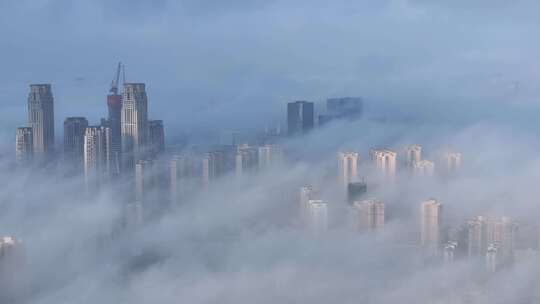 海南海口雾天航拍