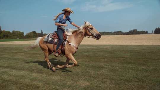 田野里骑马的女人