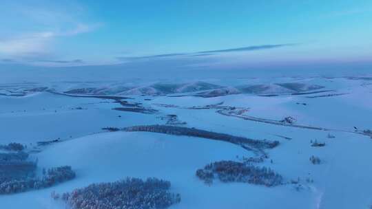 航拍大兴安岭丘陵山地寒冬雪景