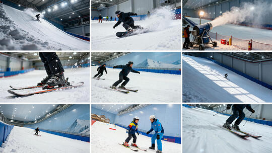 室内滑雪场 雪世界 滑雪者雪场精彩瞬间