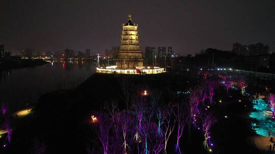 航拍衡阳来雁塔夜景灯光秀