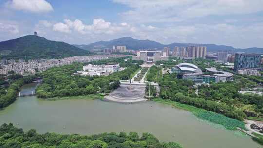 航拍湖州城市大景 湖州市政府