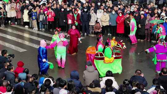 河南宜阳县元宵节社火表演节日庆祝航拍