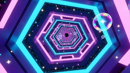 几何建筑空间抽象艺术浪漫梦幻霓虹隧道4K