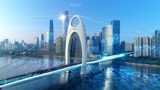 广州猎德大桥桥梁车流智慧城市科技感视频