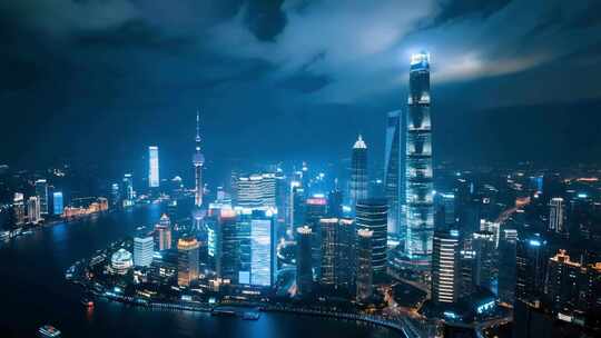 上海陆家嘴夜景航拍全景