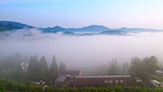 清晨大雾中的湖州安吉山区乡村航拍