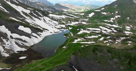 山脉，Lac Vert，湖，雪