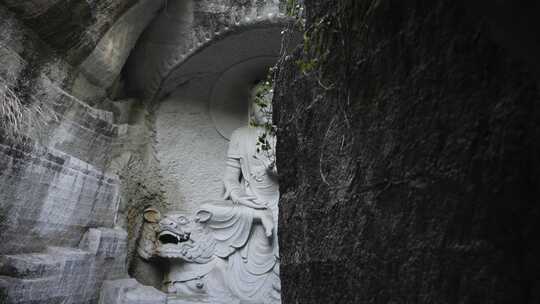 新昌大佛寺般若谷石窟造像菩萨佛像视频素材模板下载