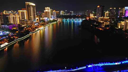 海南三亚三亚河城市建筑璀璨夜景