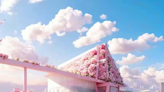 粉色花朵装饰建筑全景